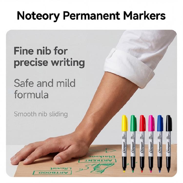 6Pcs Assorted Color Permanent Markers Fine Tip Waterproof Markers Pens for Students Highlighting and School Art Projects