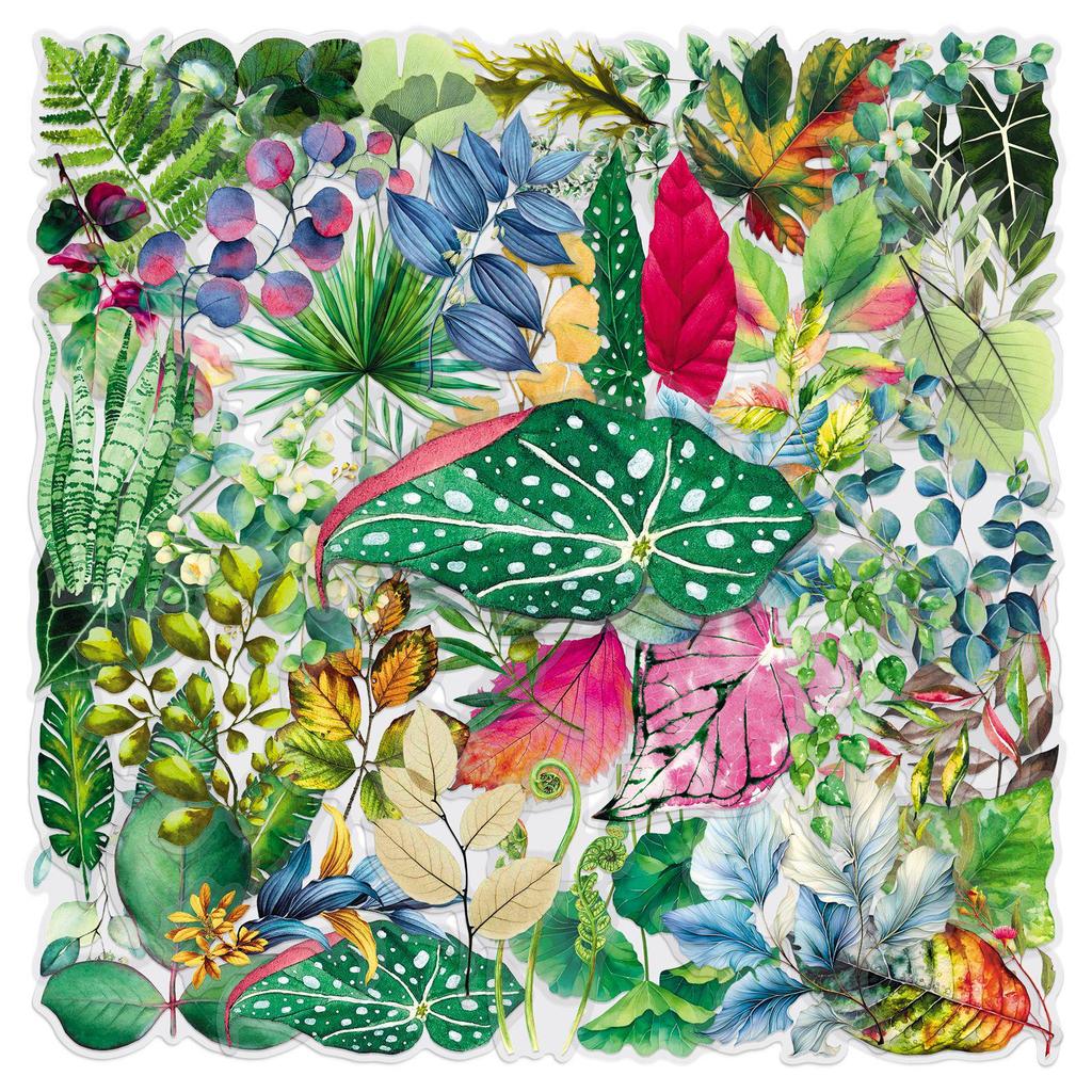 50PCS Transparent Leaf Stickers: Cartoon Green Plant PET Waterproof Decor for Journals, Phones, and Computers