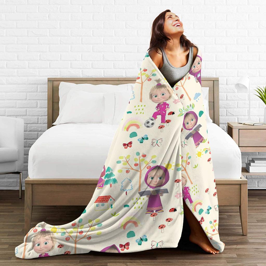 M-Mashas and B-Bears Blanket Quality Warm Throw Blanket Winter Kids Adult Home Decor Print Bedspread