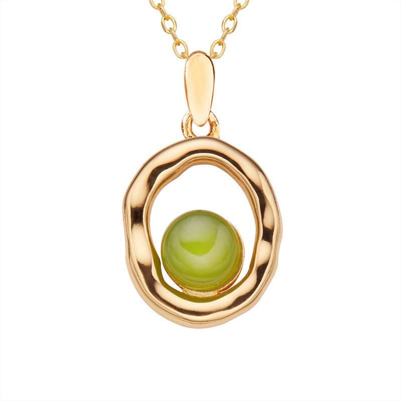 Natural Sea Pattern Stone Hetian Jade Pearl Colored Treasure Necklace Women'S S925 Sterling Silver Pendant Simple Fashion Design Jewelry
