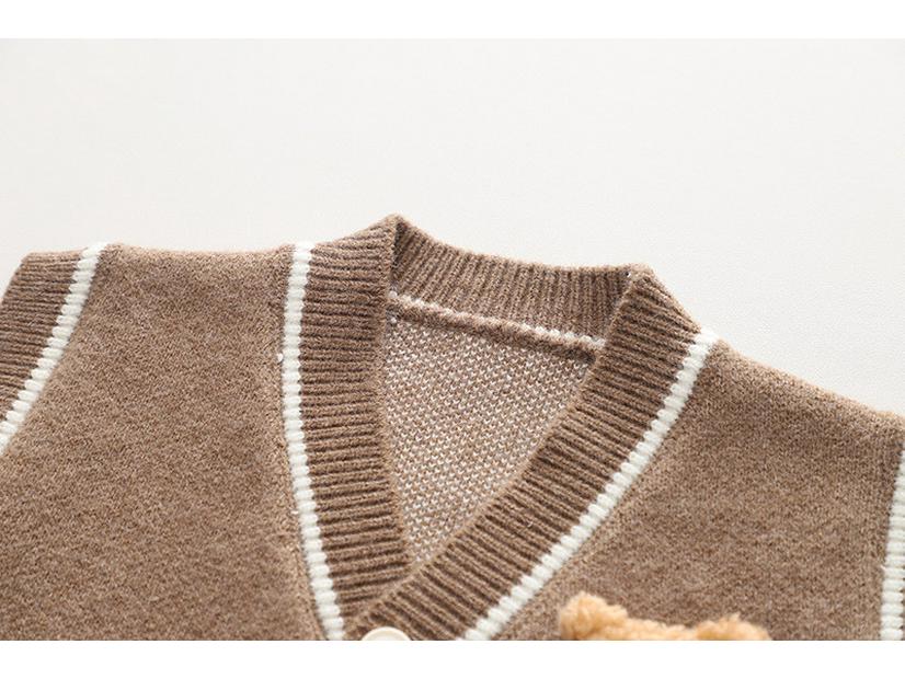 Stylish Two-Color V-Neck Knit Cardigan Set for Boys and Girls – Classic Long-Sleeve Three-Piece Baby Apparel