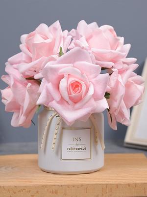 1 Bunch 5 Heads Real Touch Artificial Roses Flower Silk Fake Curly Rose Flower Arrangement Bouquet for Home Party Wedding Decoration