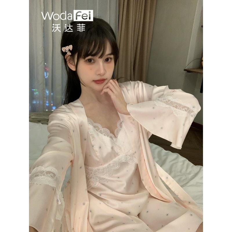 Lace sexy camisole shorts, satin set, pure and alluring style, with bra pads, ice silk slip dress, spring/summer new pajamas for women