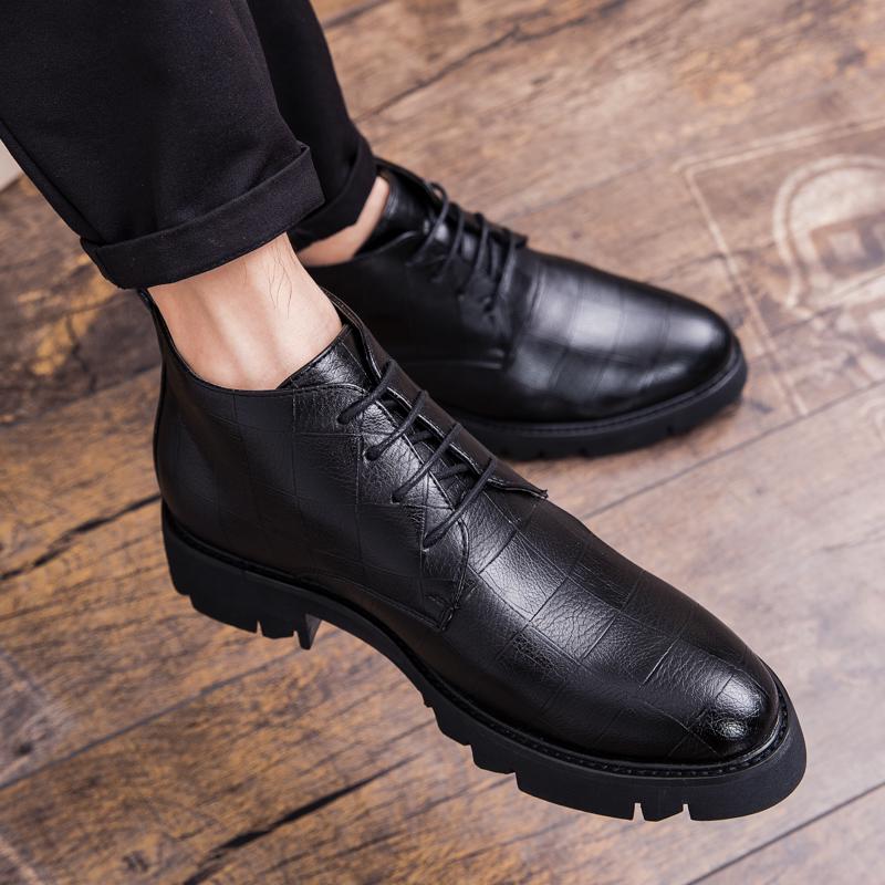 Men Leather Ankle Boots High-top Lace-up Fashion Business Boots High Quality Non Slip Men Casual Boots Business Oxford Formal