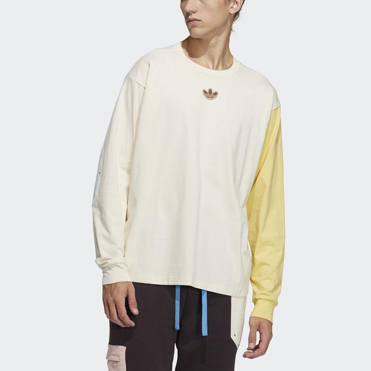 Adidas Originals Trefoil Logo Patchwork Crew Neck Long Sleeve T-Shirt Unisex Tops Yellow HC0338