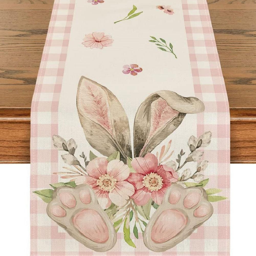 Easter Bunny Linen Table Runner Easter Rabbit Table Runner Bunny Dining Table Cloth Placemat for Kitchen Dining Table Decor