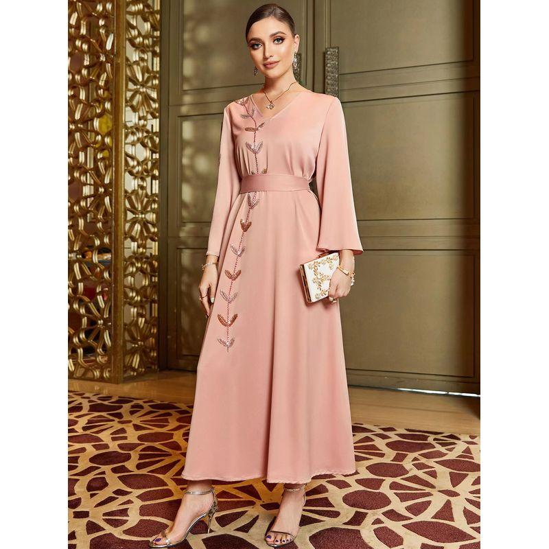 New Arrival Fashion V Neck Hand-Stitched Drill Elegant Dress V-Neck Hand Sewn Diamond Dress