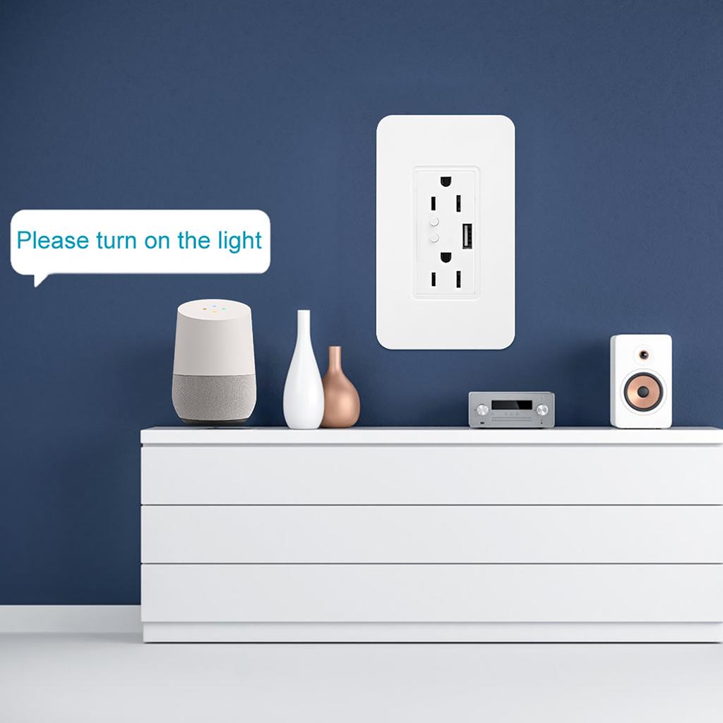 Wifi USB Power Wall Outlet Intelligent Socket Voice Control for Google Home Alexa US 90-125V