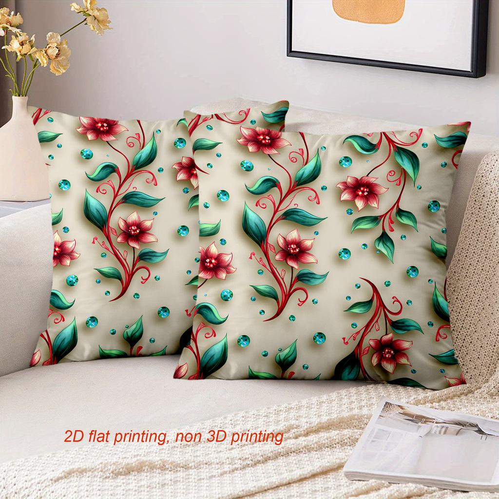 Floral Pattern Decorative Throw Pillow Cover 2D Printed Polyester Sofa Cushion Case for Living Room Home Decor