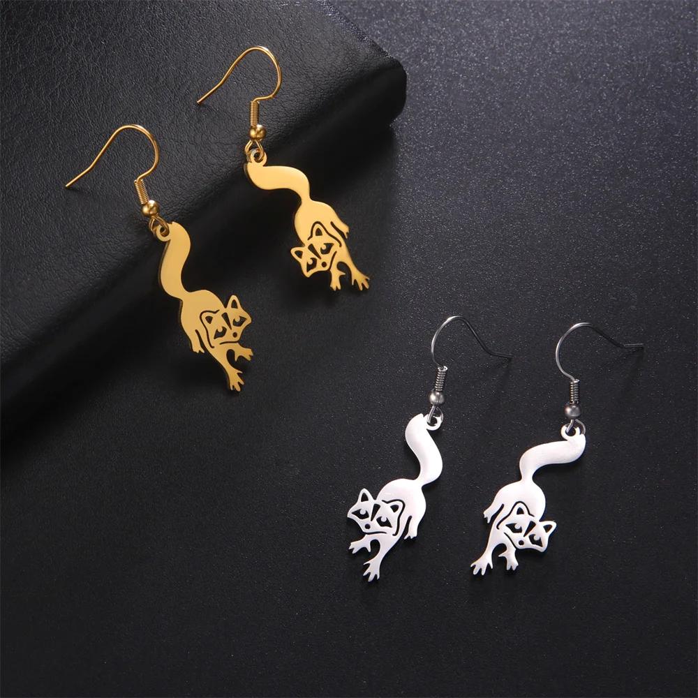 My Shape Cute Raccoon Drop Earrings for Women Girls Stainless Steel Animals Dangle Earrings Valentine's Day Jewelry Wholesale