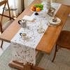 Table Runner Protects from Hot Pans Floral Embroidered Runner, Elegant Dining Cover, White Rustic with Tassels for Home Wedding Bridal Shower