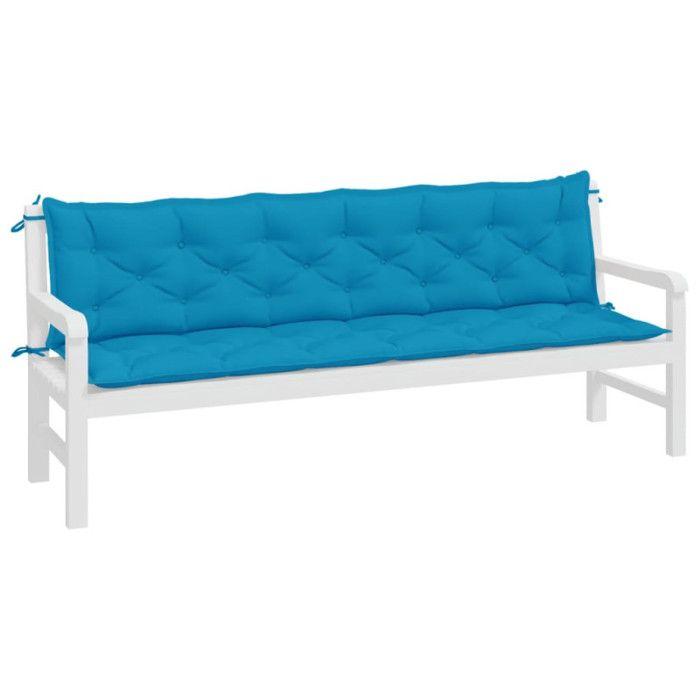 VidaXL Set of 2 Garden Bench Cushions, Bench Cover with Tie Strings, Waterproof Outdoor Cushion, Blue 361739