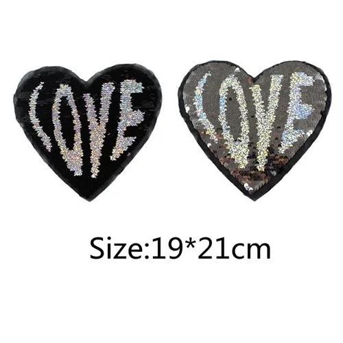1Pc Reversible Change Color Sequins LOVE Letters Love Heart Sew on Patches for Clothes DIY Patch Applique Crafts