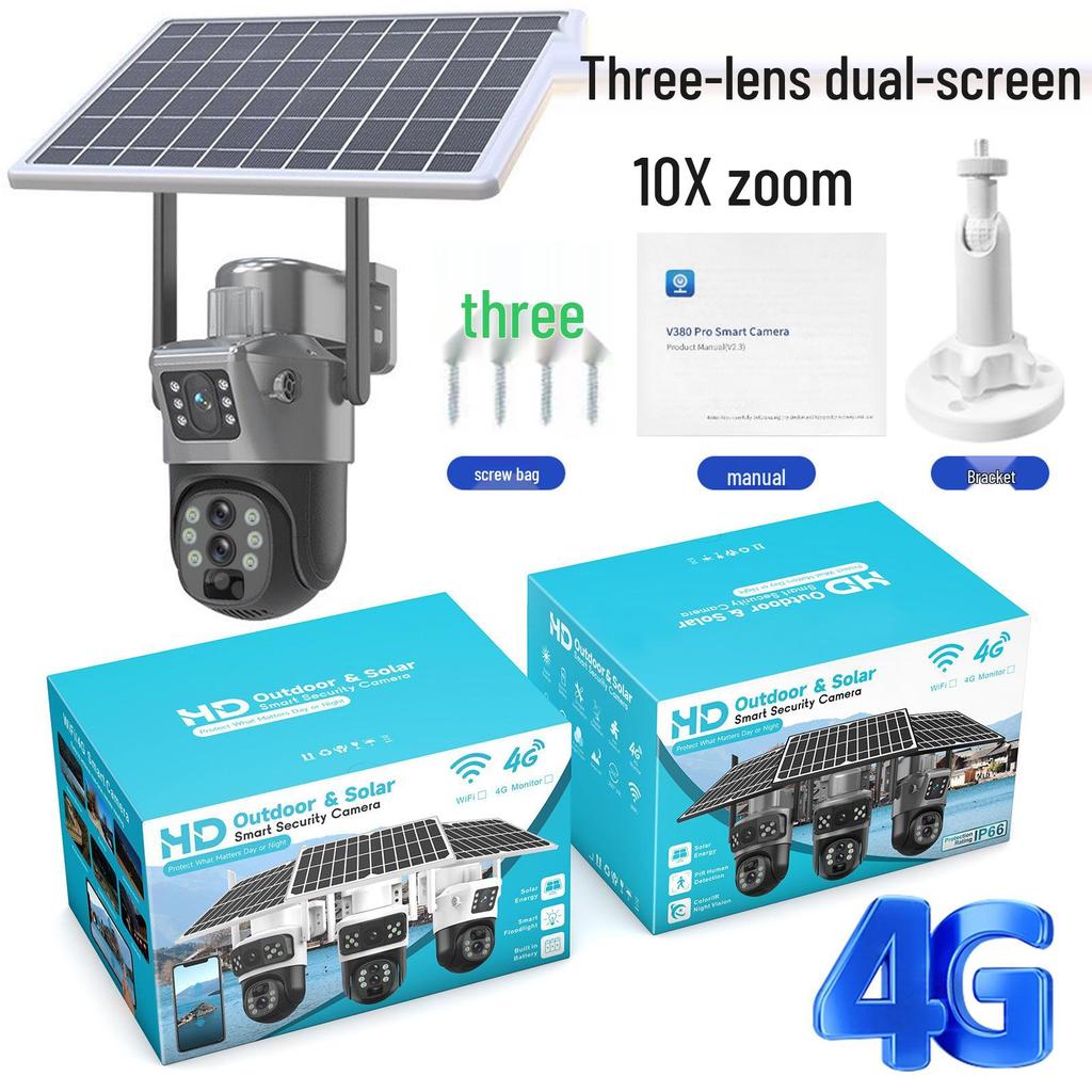 V380 Słoneczna Kamera Zewnętrzna 360° Deszczoodporna z 10-krotnym Zoomem 4G z Zdalnym Sterowaniem Mobilnym.