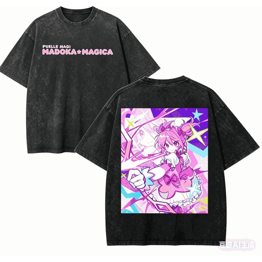 Puella Magi Madoka Magica Washed T-shirt Year round clothing high quality personality Clothes Plus Size Unisex New Model Washed Vintage Loose