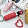 Portable PU Leather Lipstick Holder Keychain With Heart-Shaped Mirror For Women Girls Handbag Charms Accessory Creative Gift