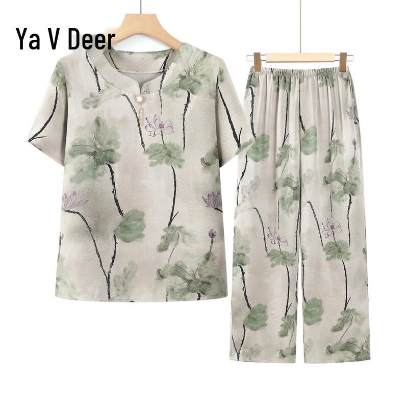 Yalu Elderly Women s Summer Short-Sleeve T-Shirt Set 5XL