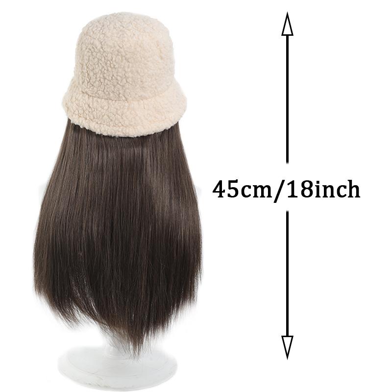 Fashion Hat Wig Lamb Hair Fisherman's Hat Long Straight Wig Female Synthetic Wig Autumn/Winter Halloween Party Christmas Gift