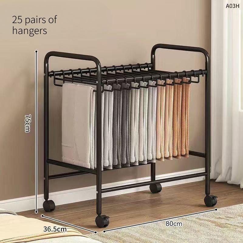 Iron Mobile Pants Hanger Cart, No-Bolt Assembly Wardrobe Hanger, Rolling Clothes Organizer for Pants & Clothing Storage