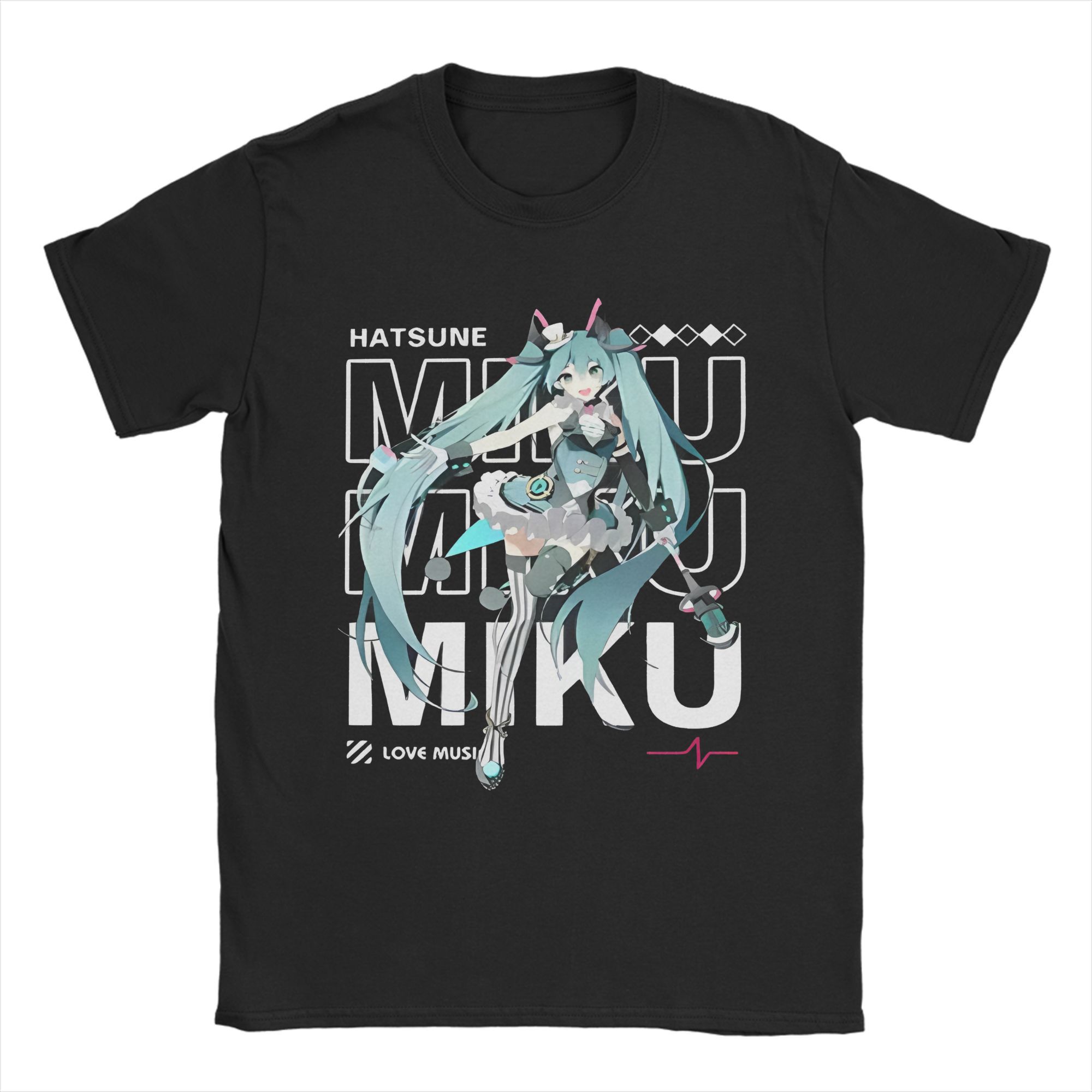 Hatsune Miku Vocaloid T Shirts for Unisex Women Cotton Vintage TShirt Crewneck Tees Short Sleeve Clothing Summer S
