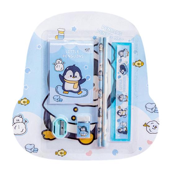 6Pcs/Set Kids Cartoon Stationery Set with 2 Pencils Eraser Sharpener Ruler Notebook Students School Supplies Classroom Prizes Children's Day Gifts