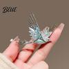 Bird Silhouette Brooch Pin 3D Design Lapel Pin with Cyan-Blue