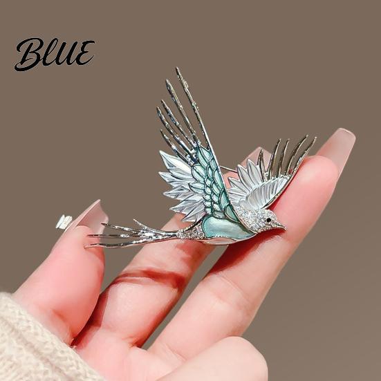Bird Silhouette Brooch Pin 3D Design Lapel Pin with Cyan-Blue