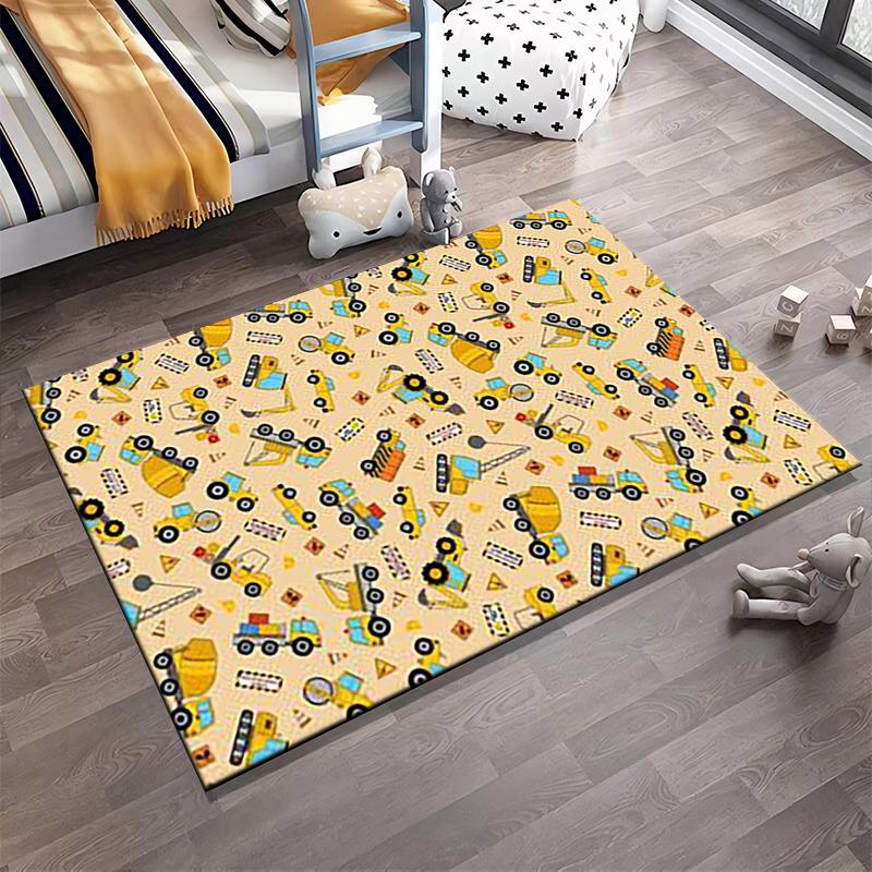 Construction Vehicles Pattern Carpet for Kids - Cute Yellow Design Rug Suitable for Use As an Anti-slip for Living Room Bedroom Sofas
