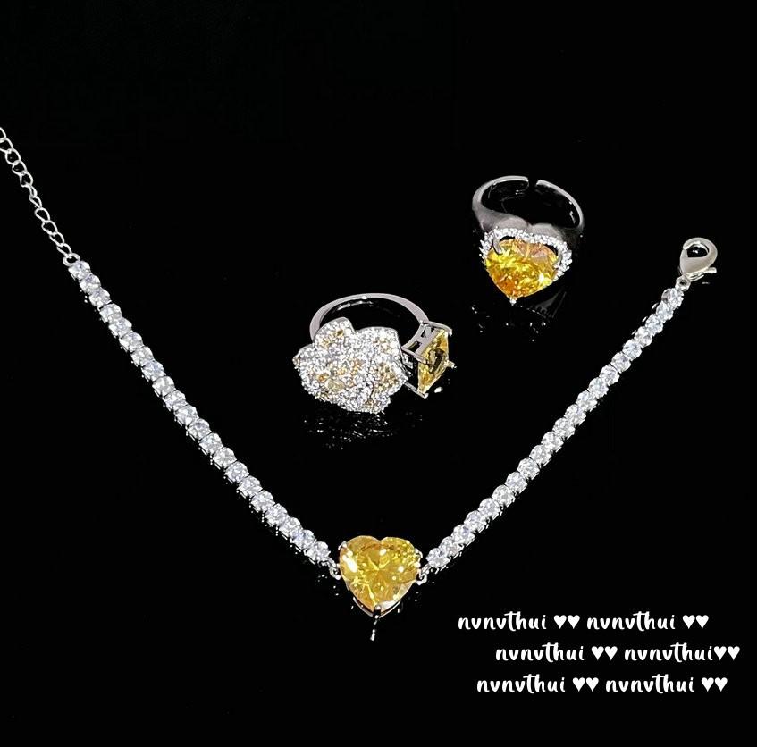 Papalacha Camellia Gemstone Ring, Rich Woman'S Happiness, 18K Gold Plated, Twilight Yellow Love Zircon Bracelet