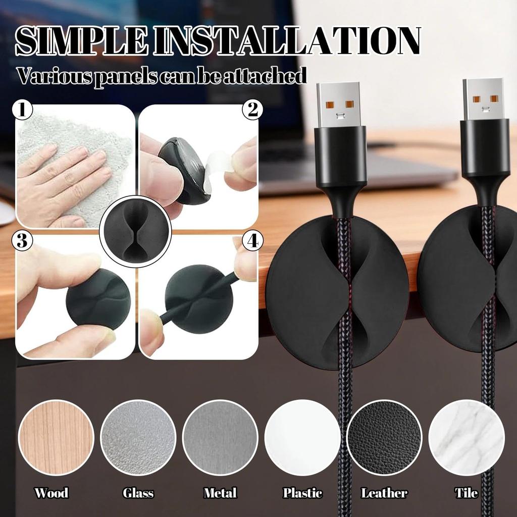 10PCS Desk Cable Organizer Clips for Wire Management Adhesive Cord Holders USB Charging Cables Office Desktop Organization