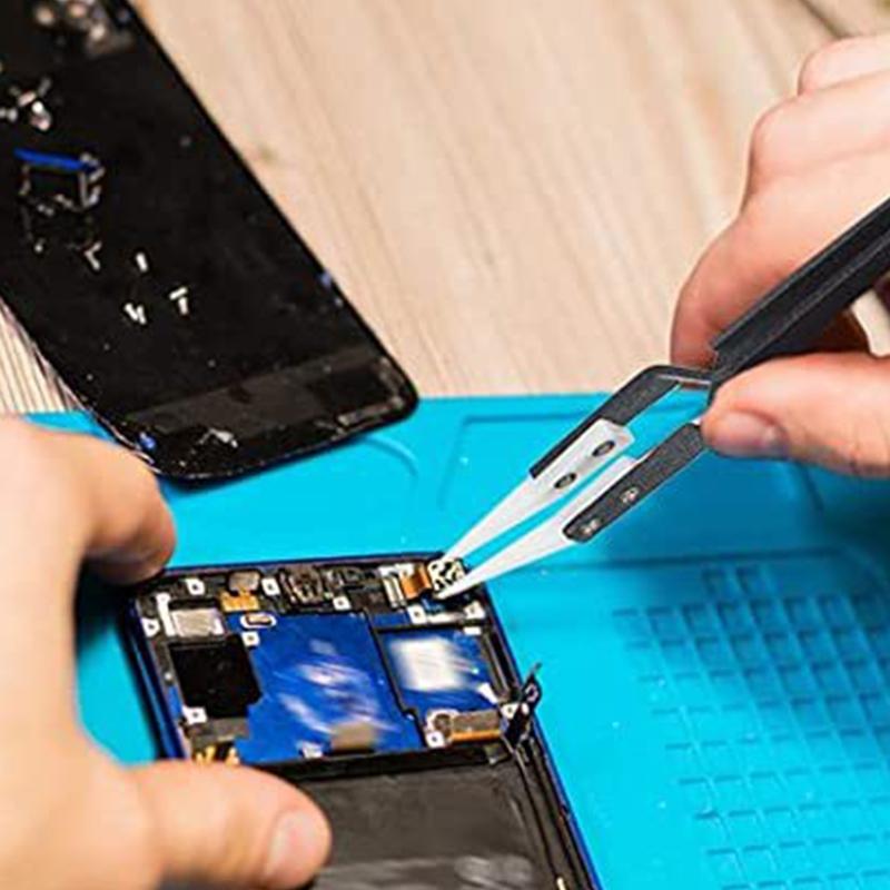 Precision Reverse Ceramic Tweezers Non-Conductive,Anti-Magnetic Point Curved Tips Tweezers Set for Cross Lock Soldering