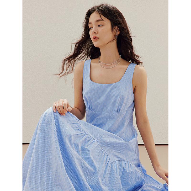 INMAN French Plaid Waist-cinching Vest Dress