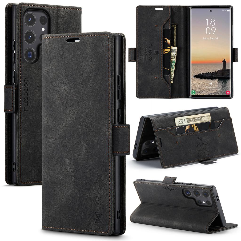 Premium Vintage Leather Wallet Case for Samsung Galaxy S24 Ultra - Flip Cover with Card Slots, Shockproof Retro Style (4 Colors)