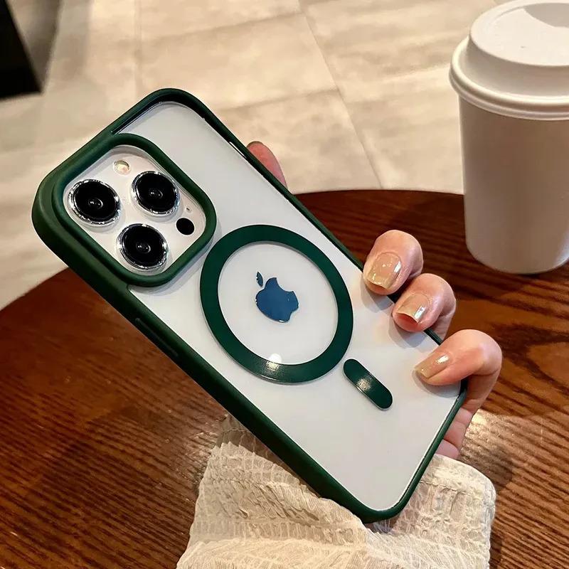 Funda transparente Magsafe de lujo para iPhone 16, 15, 14, 13, 12, 11 Pro, XS, XR Max, Mini Plus, de silicona suave con orificio para cámara grande y carga inalámbrica magnética.