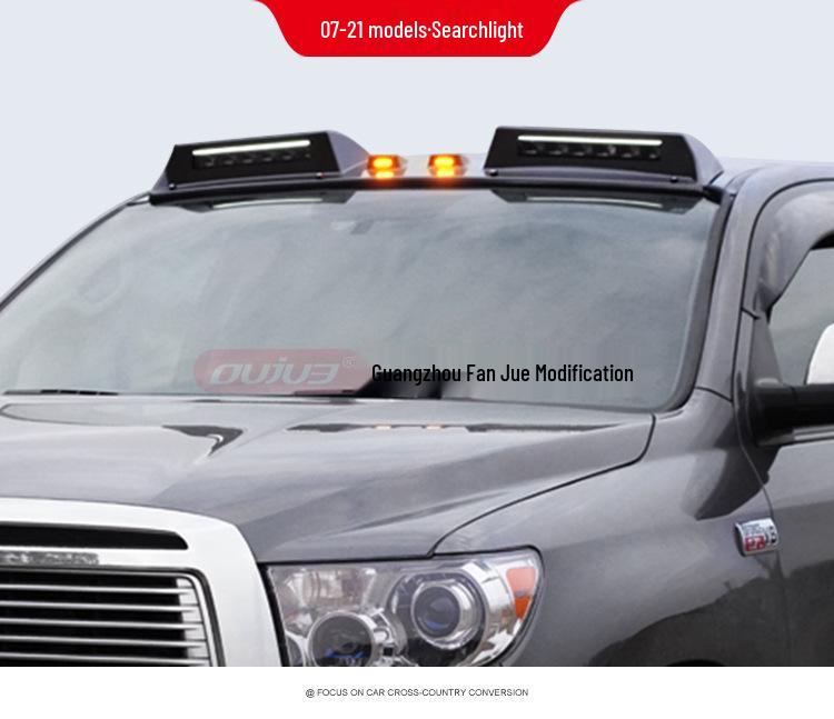 Toyota Tundra Off-road Sand & Gravel Deflector Rain Visor & Yellow Spotlight Decoration Accessory.
