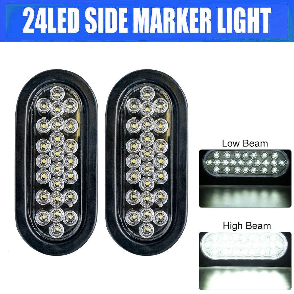 

2 шт., 12 В, 24 светодиода, овальный грузовик с прицепом, стоп-сигнал, задний стоп-сигнал, боковой габаритный фонарь, лампа для прицепа, красный комплект, комплект белый