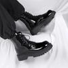 New Men Black Patent Leather British Style Motorcycle Boot Couple Outdoors High Top Leather Waterproof Casual Leather Boots