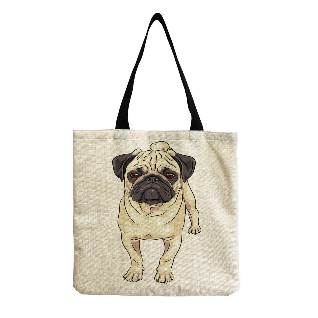 Women Vintage Linen Tote Bag - Large Capacity Dog Print Shoulder Handbag for Casual & Grocery Shopping KTB