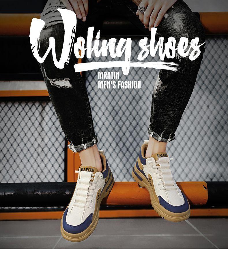 Men's Shoes Season Versatile Guochao Men's Leather Surface Waterproof Casual Running Men's Sports Shoes Men's Shoes