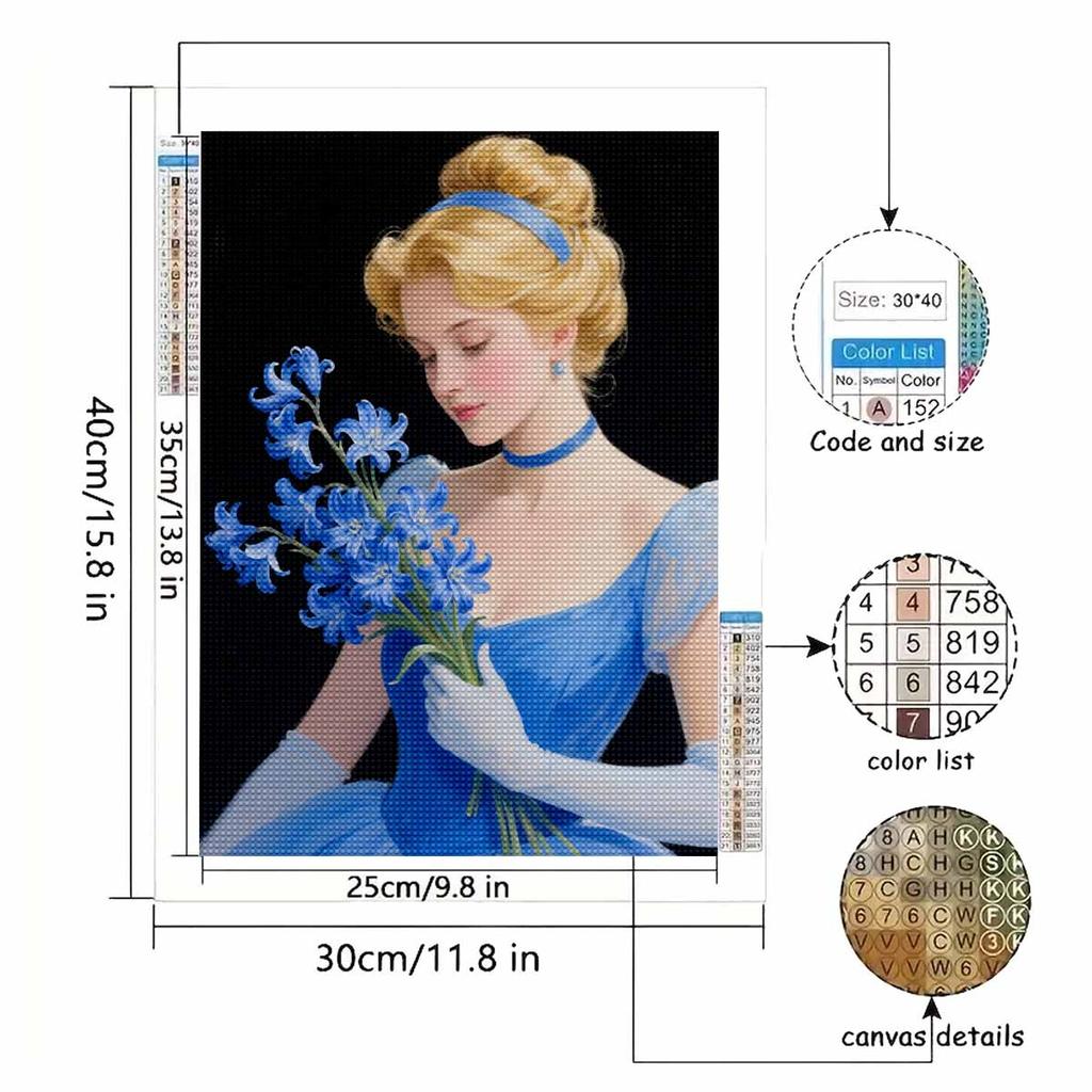 Diamond Mosaic Colorful Diamond Painting Princess and Flowers Full Round Embroidery Cartoon Creative Hobbies Wall Decor