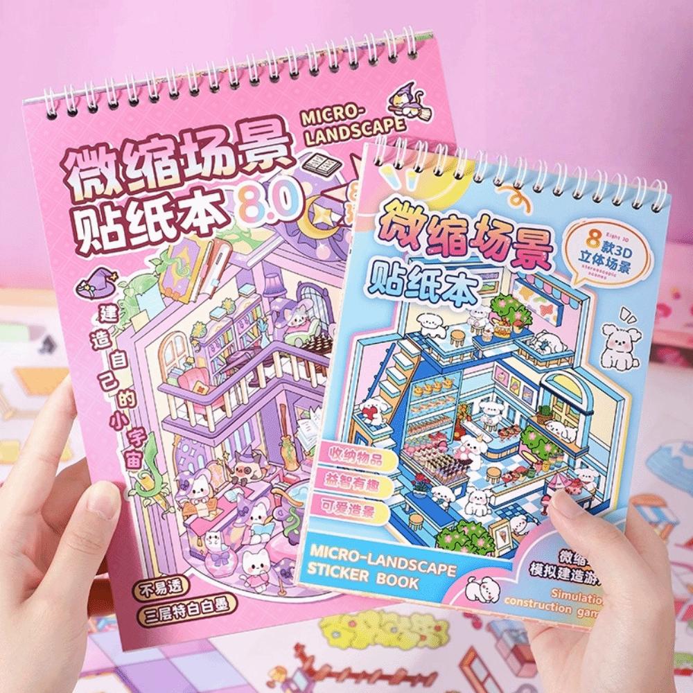 PET Miniature Scene Stickers Handmade Visual Stacking Sticker Cute Sticker Book  for Children