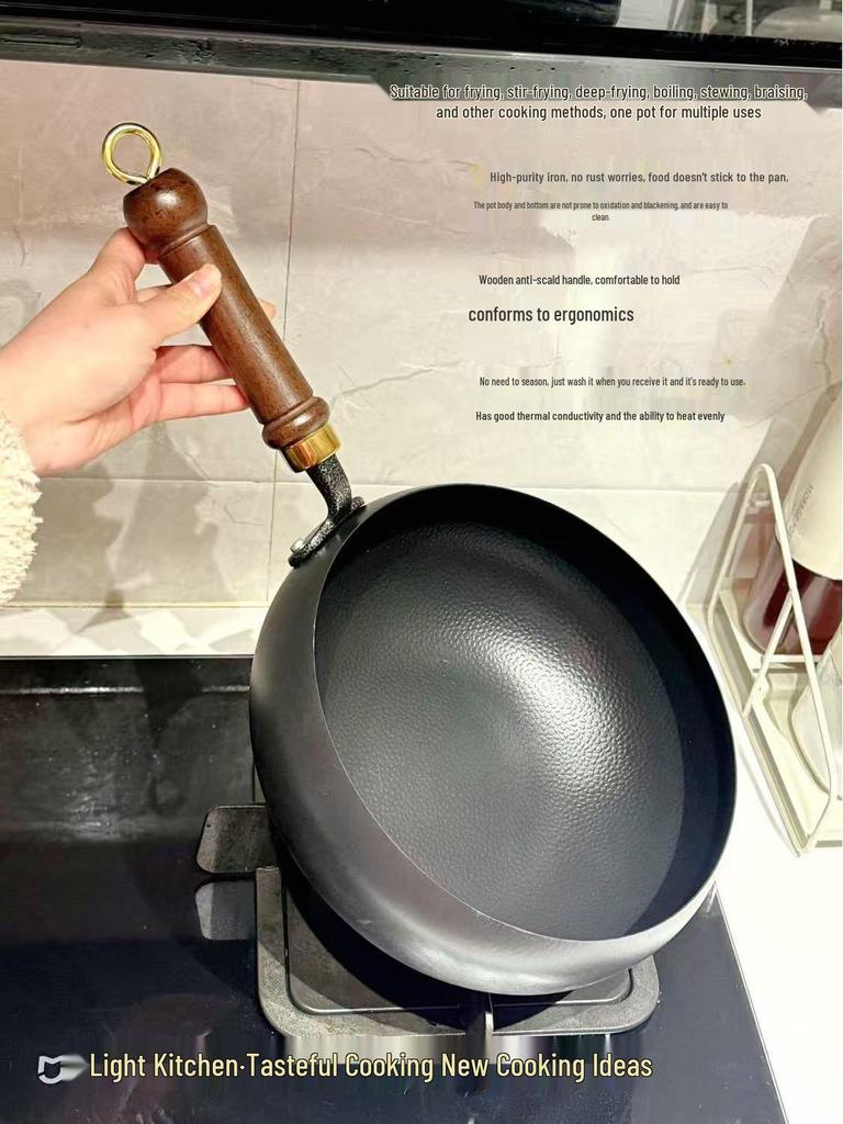 Handmade Zhangqiu Forged Iron Wok - Old-style Smooth, Uncoated, Non-stick Stir-fry Pan