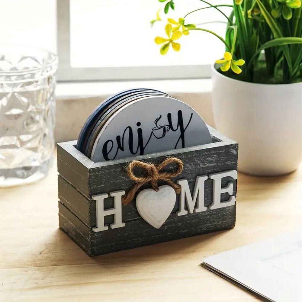 

6pcs/set Home Love Insulated Coasters Wooden Cup Trays Decoration Retro Kitchen Tableware коричневий