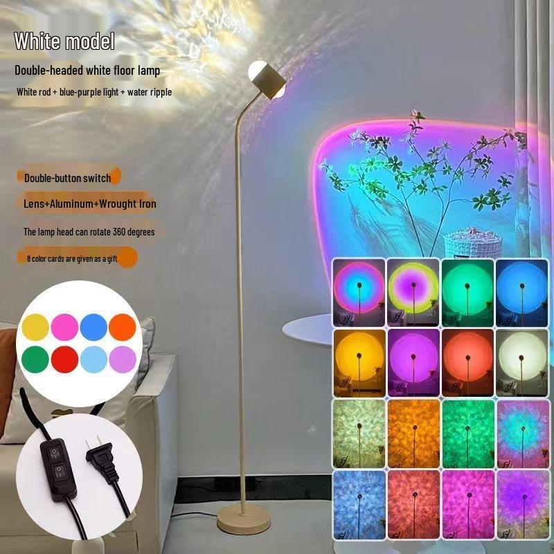 High-End Double-Head Sunset Floor Lamp: Water Ripple Iron Design for Living Room Atmosphere