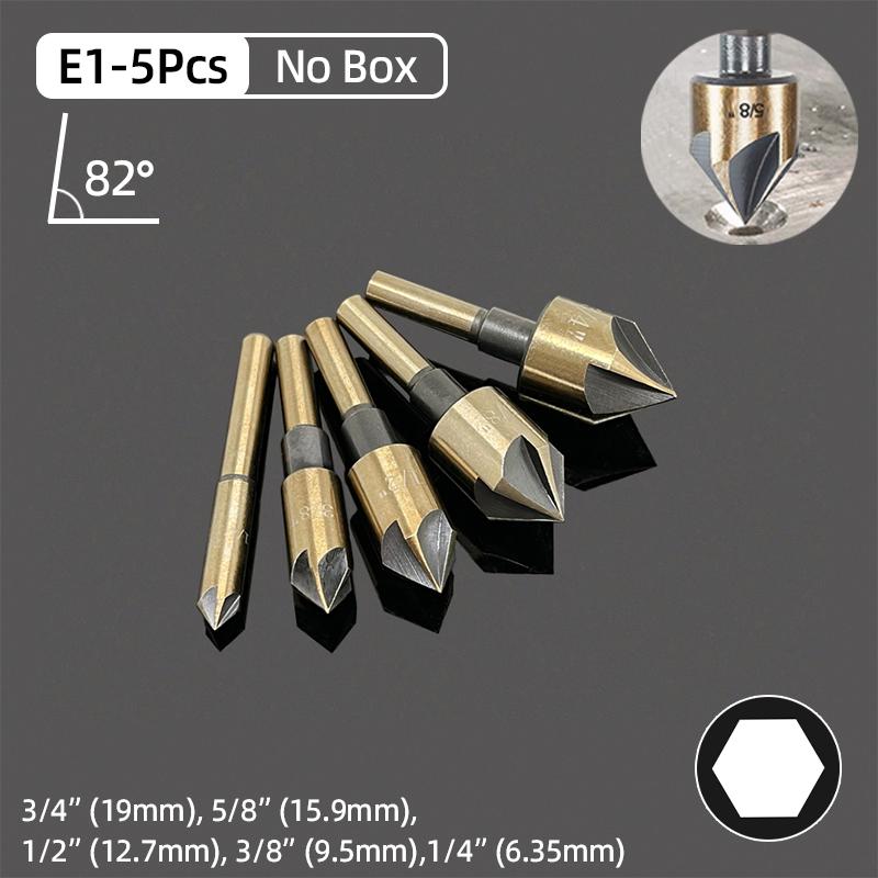 HSS Titanium Countersink Drill Bit Set Chamfer 1/4"Hex Taper Hole Cutter Wood Metal Countersunk Bit Deburring Chamfering Tool