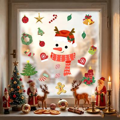 Cartoon Antler Snowman Christmas Static Sticker Christmas Small Accessory Balcony Living Room Window