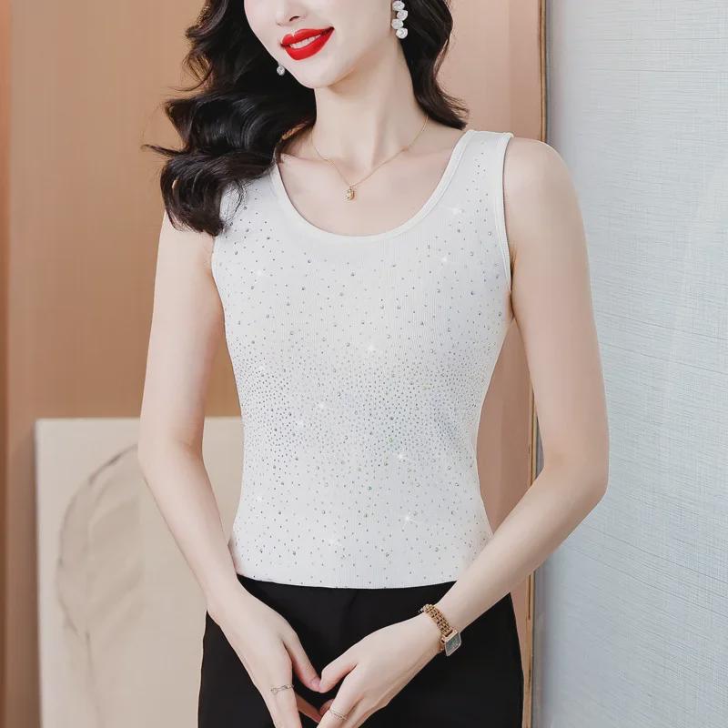 2024 Fashionable Heavy-Duty Diamond Bottoming Sleeveless Vest with Inner Slim Strap