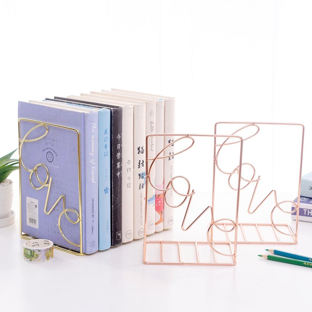 1 Pair Iron Love Shaped Book Stand Study Accessories Book Storage Rack Holder Bookends For Office Home School Organizer Supplies