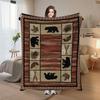 North American Style Bear Element Vintage Flannel Blanket, Ideal As a Birthday Gift for Family and Weddings or As Souvenir Blankets. Suitable for All 