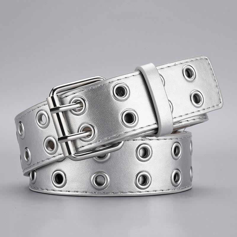 Unisex Punk Double Eyelet Rivet Belt with Pin Buckle for Men & Women